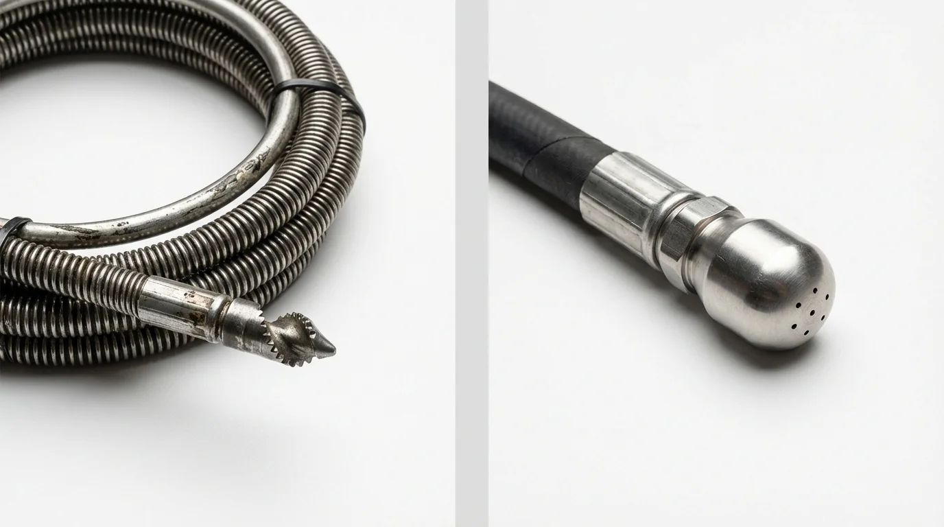 Drain snake cable and hydro jetting nozzle used for drain cleaning in Freeport, IL