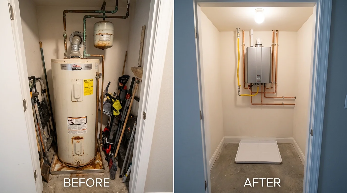Tank water heater versus wall-mounted tankless unit comparison for Freeport, IL homeowners