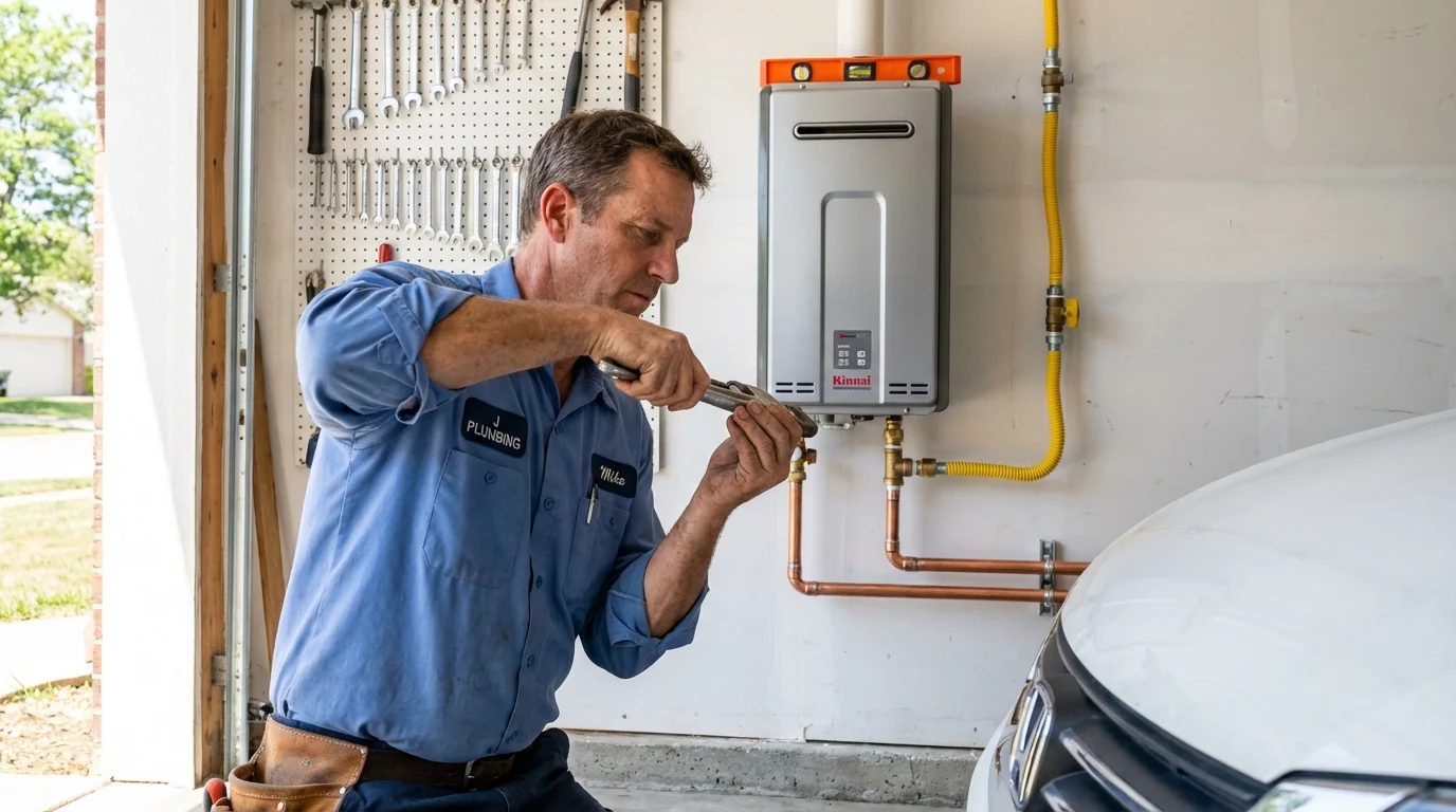Tankless water heater installation by a Johns Plumbing LLC plumber in Freeport